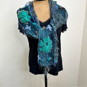 FLEURS Natural Silk hand woven chunky fiber arts, flowers organic texture scarf 